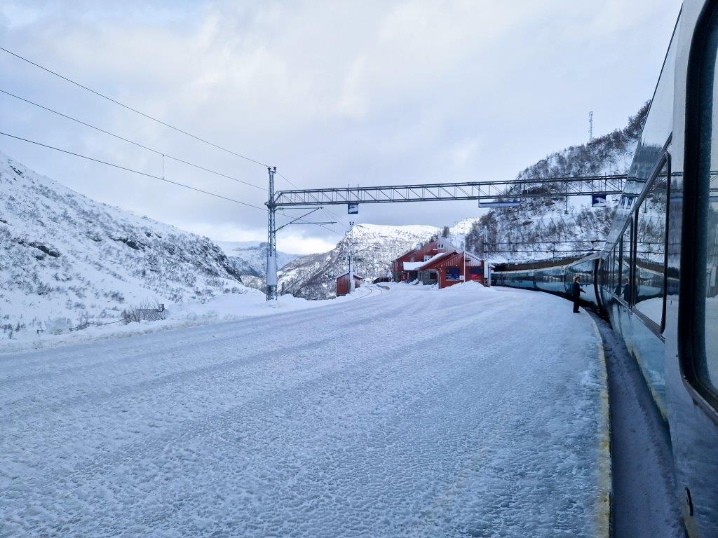 Station Myrdal overstap op de Flamsbana Noorwegen